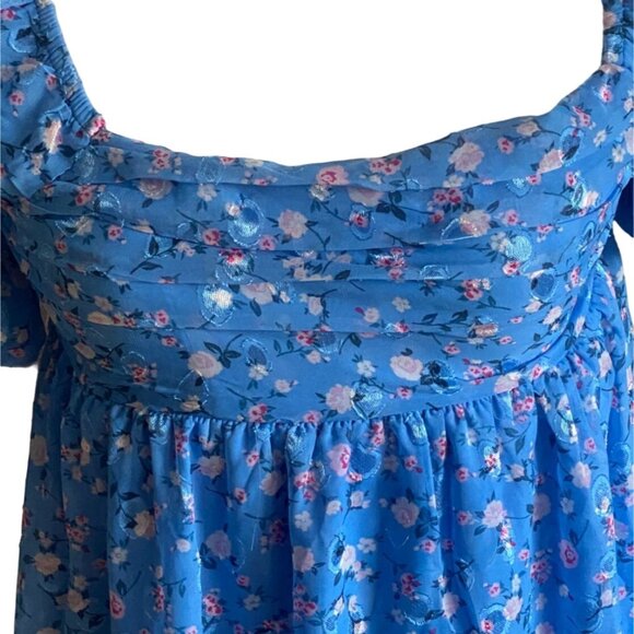 Boutique Womens Floral Square Neck Sundress-Blue-Size M-GUC - Picture 2 of 6